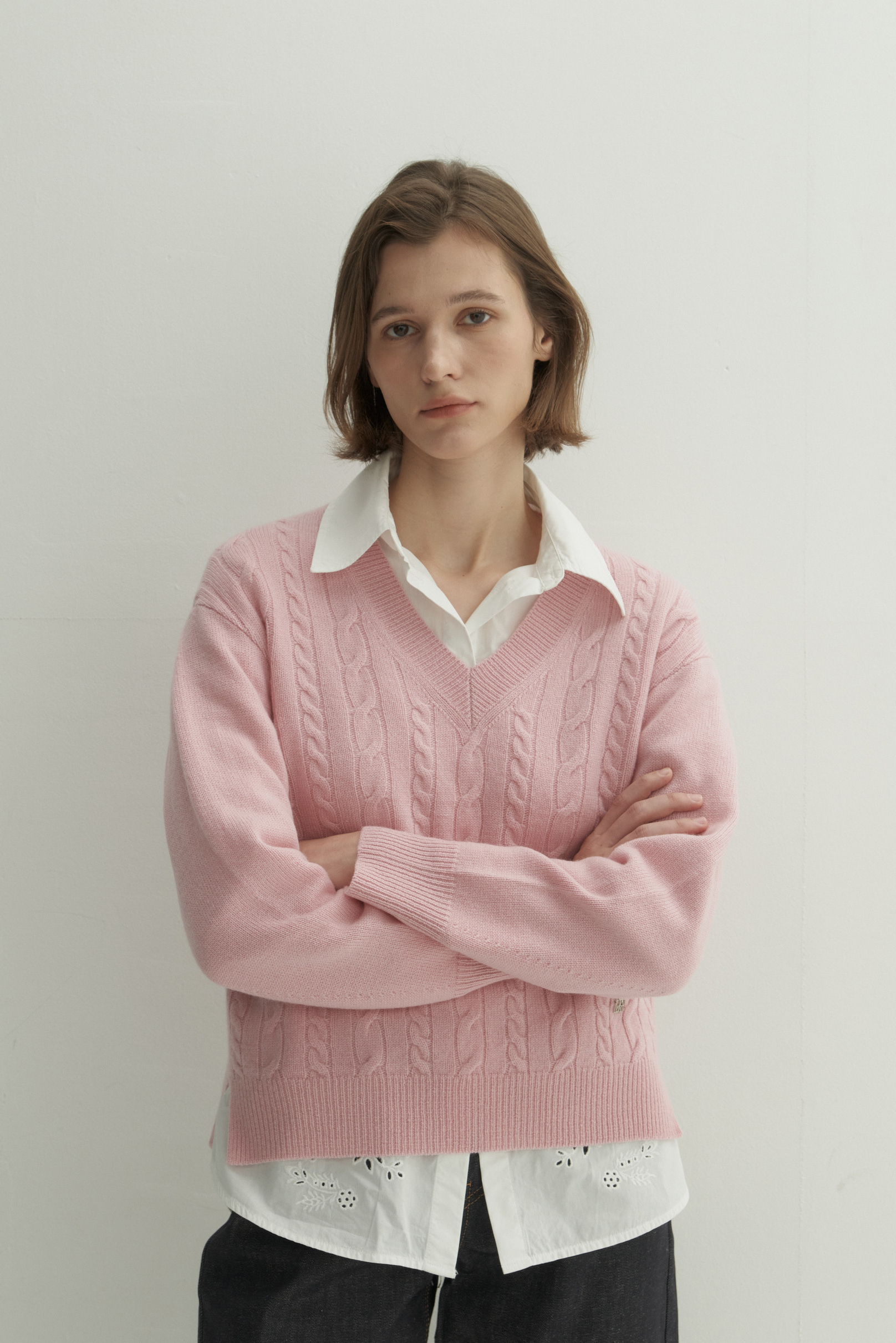 Sara Cable Pullover (Dust Pink)